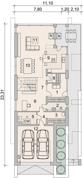 Projekt domu LK&1509 - rzut parteru, dom liczy 4 pokoje, 3 łazienki i wc
