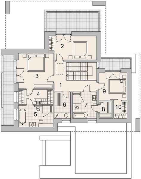 Projekt domu LK&1484 - rzut 1 piętra, dom liczy 3 pokoje, 3 łazienki i wc