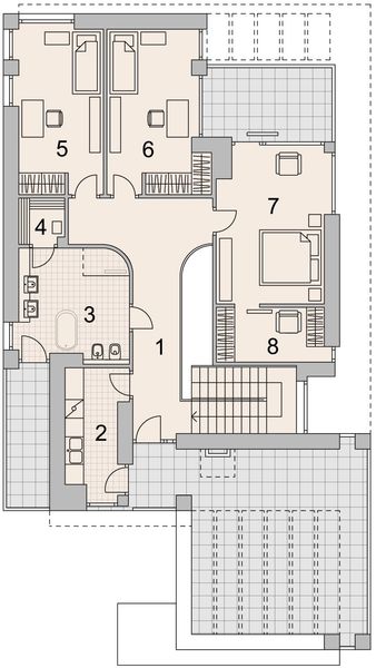 Projekt domu LK&1482 - rzut 1 piętra, dom liczy 4 pokoje, 2 łazienki i wc