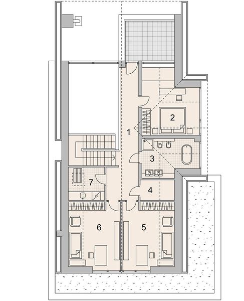 Projekt domu LK&1475 - rzut poddasza, dom liczy 4 pokoje, 2 łazienki i wc
