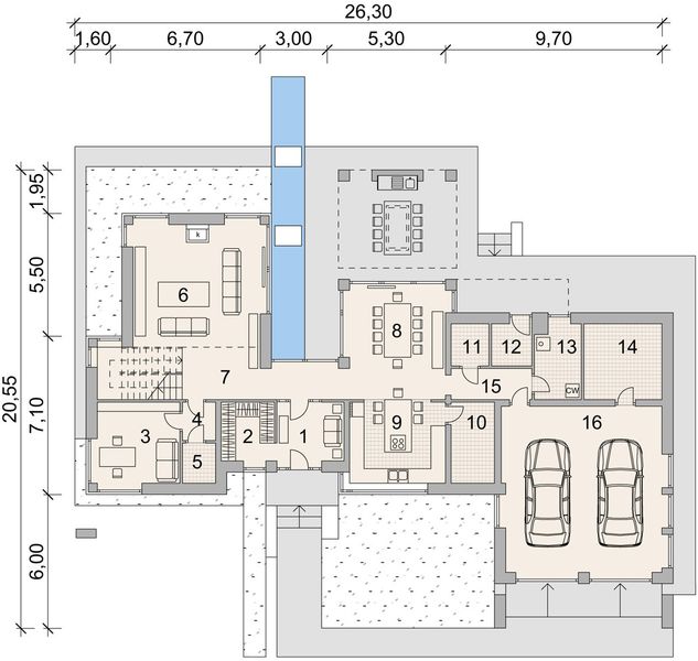 Projekt domu LK&1472 - rzut parteru, dom liczy 4 pokoje, 4 łazienki i wc