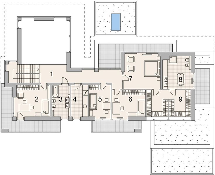 Projekt domu LK&1472 - rzut 1 piętra, dom liczy 4 pokoje, 4 łazienki i wc