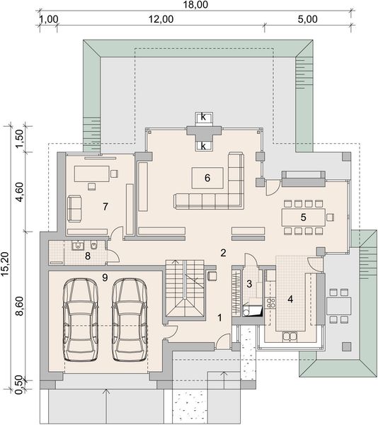 Projekt domu LK&1471 - rzut parteru, dom liczy 4 pokoje, 2 łazienki i wc