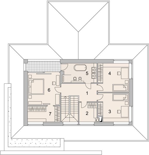 Projekt domu LK&1471 - rzut 1 piętra, dom liczy 4 pokoje, 2 łazienki i wc