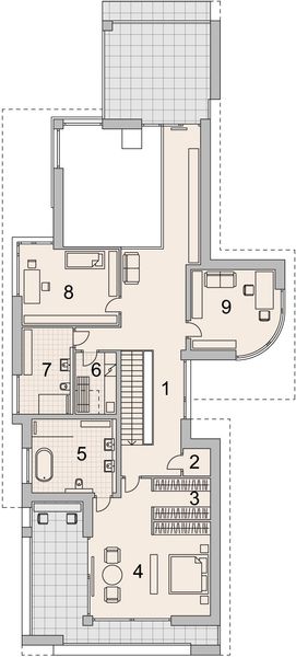 Projekt domu LK&1465 - rzut 1 piętra, dom liczy 4 pokoje, 3 łazienki i wc