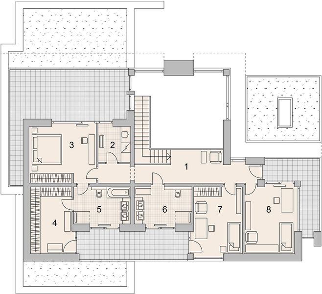 Projekt domu LK&1461 - rzut 1 piętra, dom liczy 5 pokoje, 3 łazienki i wc