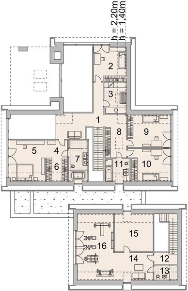 Projekt domu LK&1460 - rzut poddasza, dom liczy 6 pokoje, 4 łazienki i wc