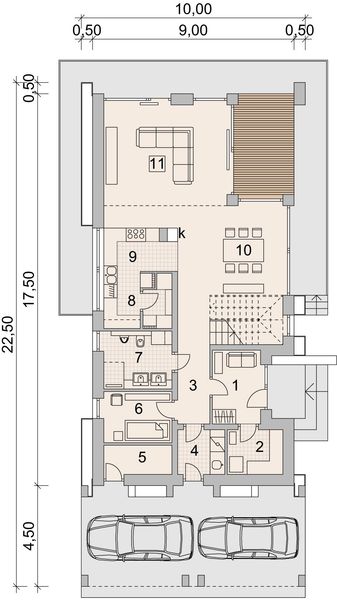Projekt domu LK&1459 - rzut parteru, dom liczy 4 pokoje, 2 łazienki i wc