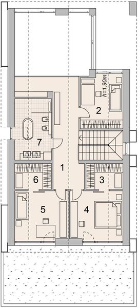 Projekt domu LK&1459 - rzut poddasza, dom liczy 4 pokoje, 2 łazienki i wc