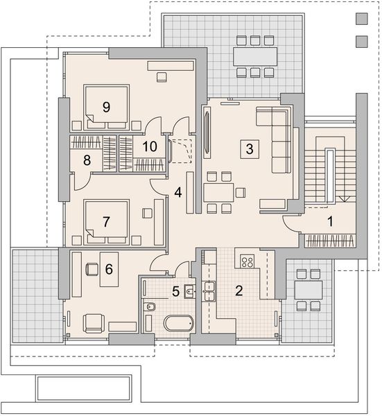 Projekt domu LK&1449 - rzut 1 piętra, dom liczy 4 pokoje, 4 łazienki i wc