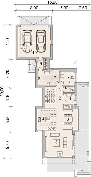 Projekt domu LK&1447 - rzut parteru, dom liczy 4 pokoje, 2 łazienki i wc