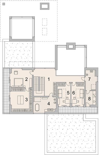 Projekt domu LK&1442 - rzut 1 piętra, dom liczy 4 pokoje, 4 łazienki i wc