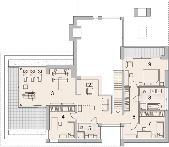 Projekt domu LK&1441 - rzut 1 piętra, dom liczy 4 pokoje, 4 łazienki i wc