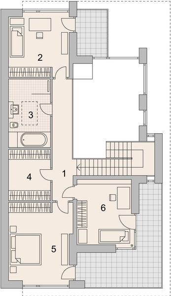 Projekt domu LK&1440 - rzut 1 piętra, dom liczy 3 pokoje, 2 łazienki i wc