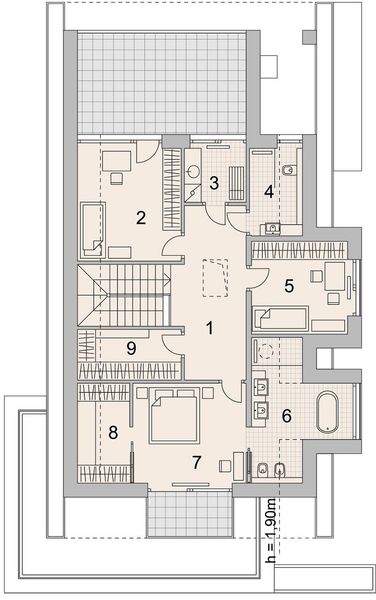 Projekt domu LK&1437 - rzut poddasza, dom liczy 4 pokoje, 3 łazienki i wc