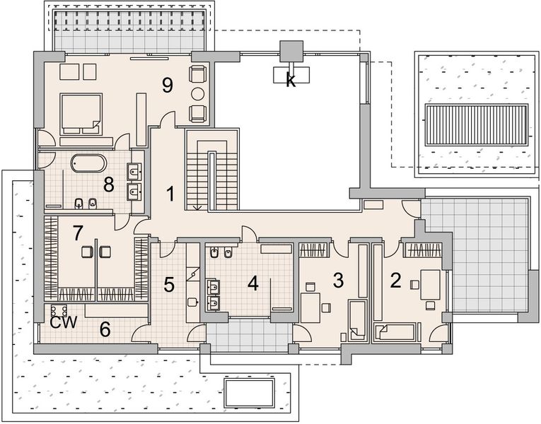 Projekt domu LK&1434 - rzut 1 piętra, dom liczy 4 pokoje, 3 łazienki i wc