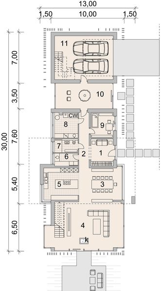 Projekt domu LK&1433 - rzut parteru, dom liczy 5 pokoje, 2 łazienki i wc