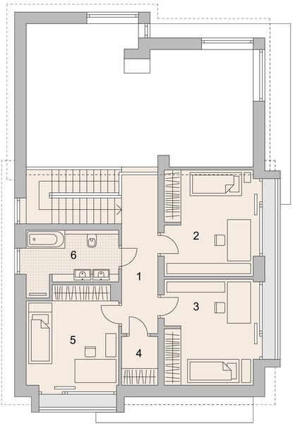 Projekt domu LK&1428 - rzut 1 piętra, dom liczy 4 pokoje, 2 łazienki i wc