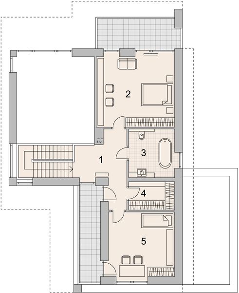 Projekt domu LK&1417 - rzut 1 piętra, dom liczy 2 pokoje, 2 łazienki i wc