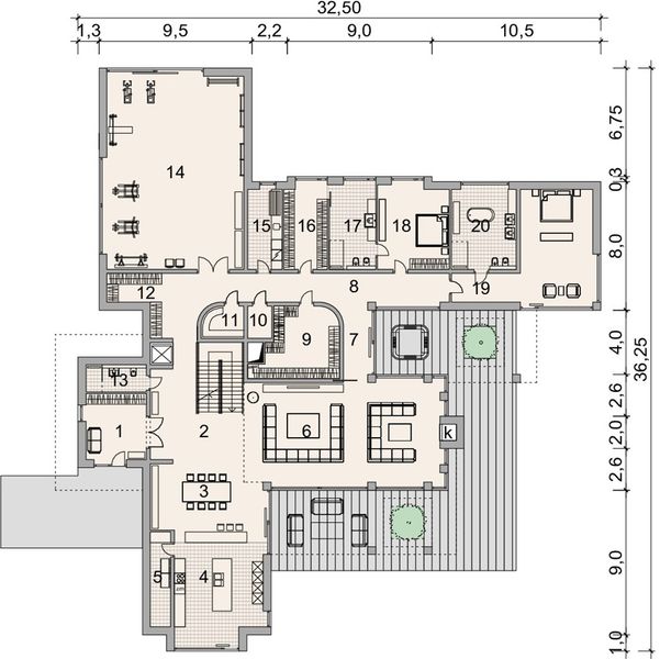Projekt domu LK&1404 - rzut parteru, dom liczy 3 pokoje, 4 łazienki i wc