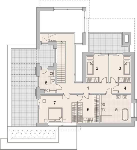 Projekt domu LK&1401 - rzut 1 piętra, dom liczy 4 pokoje, 2 łazienki i wc
