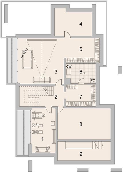 Projekt domu LK&1399 - rzut piwnicy, dom liczy 5 pokoje, 2 łazienki i wc
