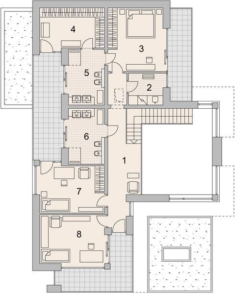 Projekt domu LK&1393 - rzut 1 piętra, dom liczy 4 pokoje, 3 łazienki i wc