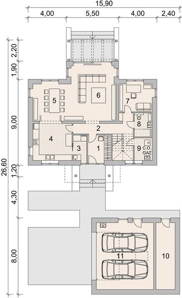 Projekt domu LK&1392 - rzut parteru, dom liczy 4 pokoje, 2 łazienki i wc
