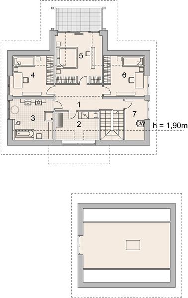 Projekt domu LK&1392 - rzut poddasza, dom liczy 4 pokoje, 2 łazienki i wc