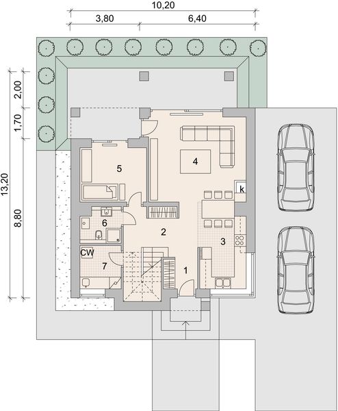 Projekt domu LK&1390 - rzut parteru, dom liczy 5 pokoje, 2 łazienki i wc