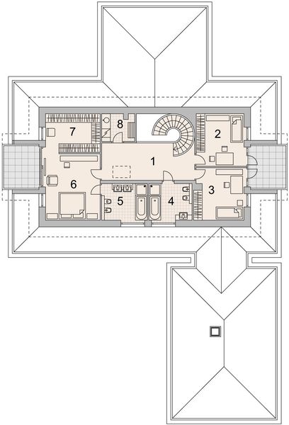Projekt domu LK&1386 - rzut 1 piętra, dom liczy 4 pokoje, 3 łazienki i wc