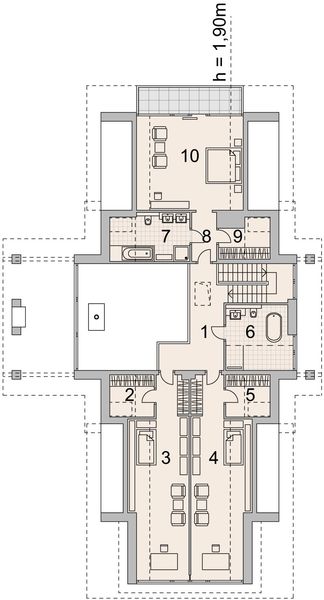 Projekt domu LK&1367 - rzut poddasza, dom liczy 4 pokoje, 4 łazienki i wc