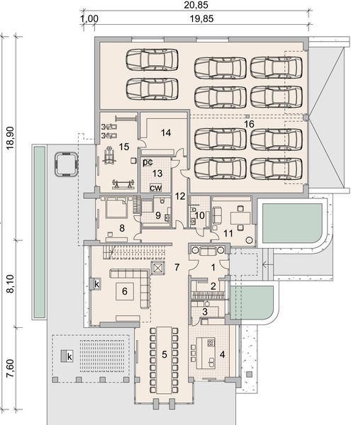 Projekt domu LK&1361 - rzut parteru, dom liczy 6 pokoje, 4 łazienki i wc
