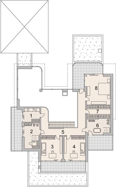 Projekt domu LK&1359 - rzut 1 piętra, dom liczy 5 pokoje, 3 łazienki i wc