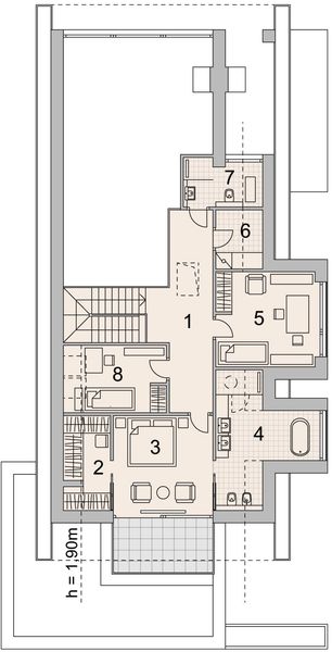 Projekt domu LK&1352 - rzut poddasza, dom liczy 4 pokoje, 3 łazienki i wc