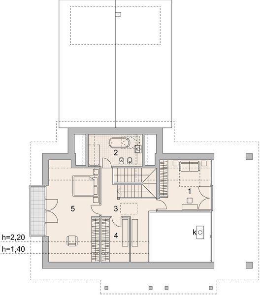 Projekt domu LK&1351 - rzut poddasza, dom liczy 3 pokoje, 2 łazienki i wc