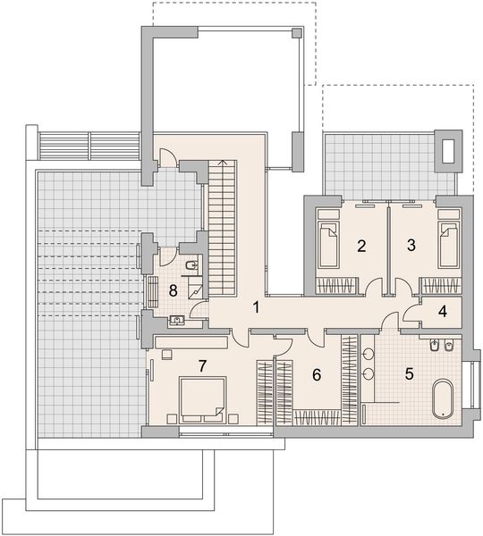 Projekt domu LK&1345 - rzut 1 piętra, dom liczy 4 pokoje, 2 łazienki i wc
