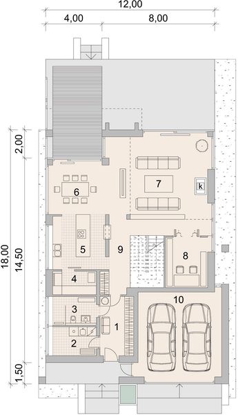 Projekt domu LK&1340 - rzut parteru, dom liczy 6 pokoje, 4 łazienki i wc