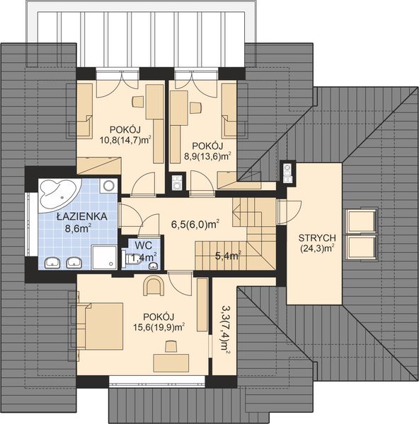 Poddasze projektu APS 162 NEW wariant 2
