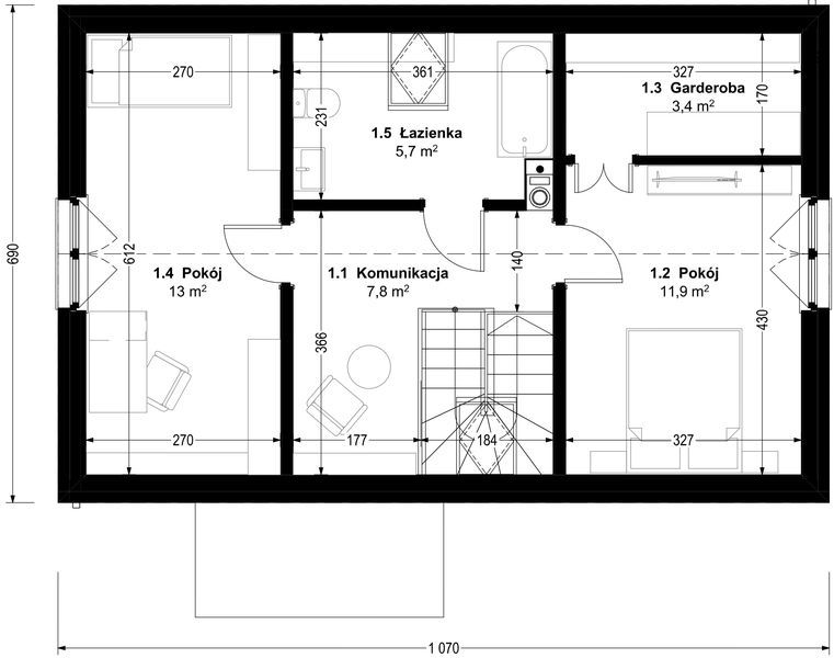 Poddasze projektu Dom prefabrykowany DH70-7
