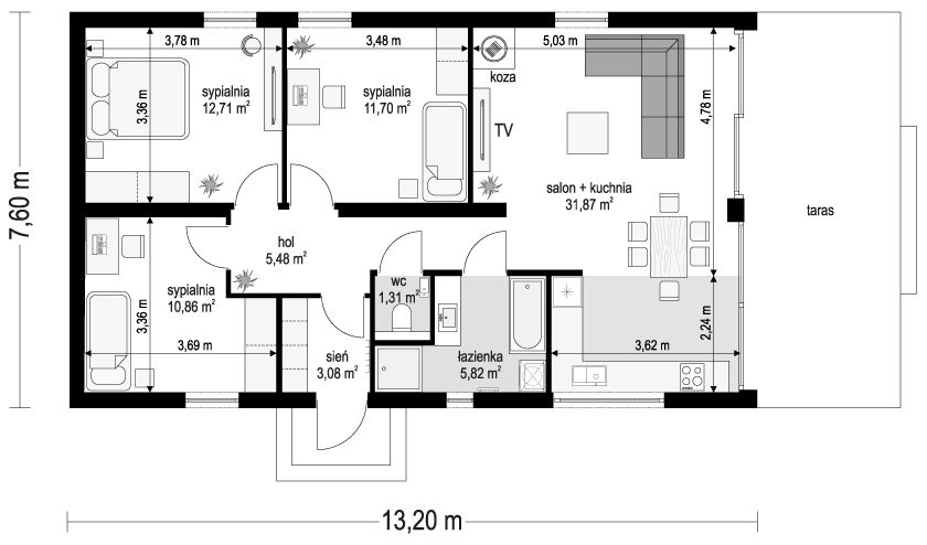 Parter projektu MG 2 wariant 15 drewniany