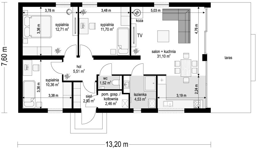 Parter projektu MG 2 wariant 15 B drewniany