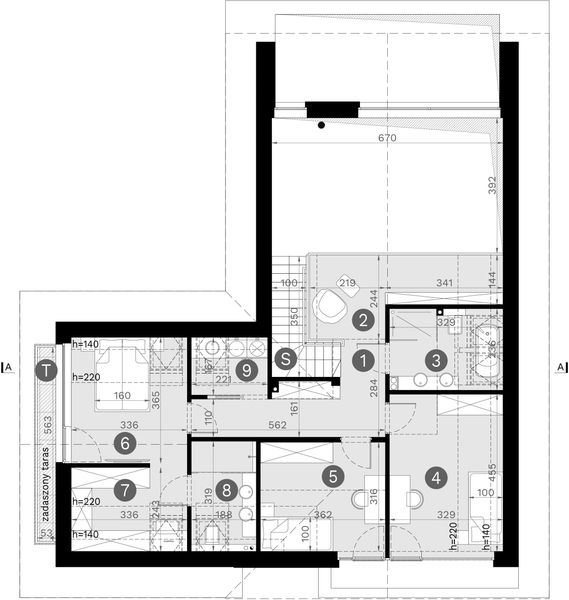 Projekt domu HomeKoncept 166 G2 wariant 01 - rzut poddasza, dom liczy 4 pokoje, 3 łazienki i wc