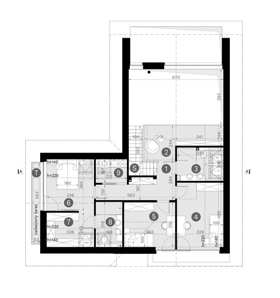 Projekt domu HomeKoncept 166 G2 wariant 01 - rzut poddasza, dom liczy 4 pokoje, 3 łazienki i wc
