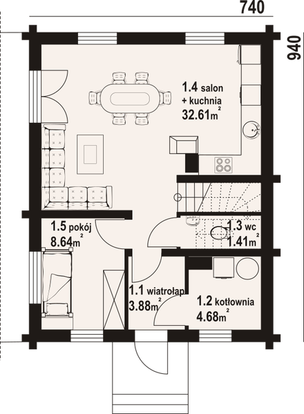 Parter projektu Gładyszowo aa 70 dw