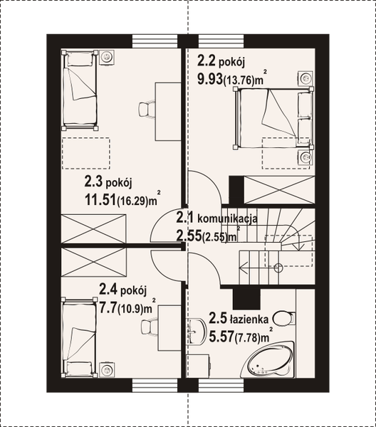 Poddasze projektu Gładyszowo aa 70 dw