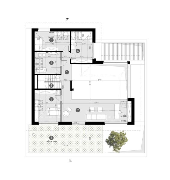 Projekt domu HomeKoncept 128 wariant 01 - rzut poddasza, dom liczy 5 pokoje, 3 łazienki i wc