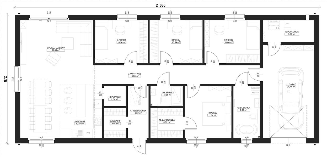 Parter projektu Dom prefabrykowany Parterowy 150B