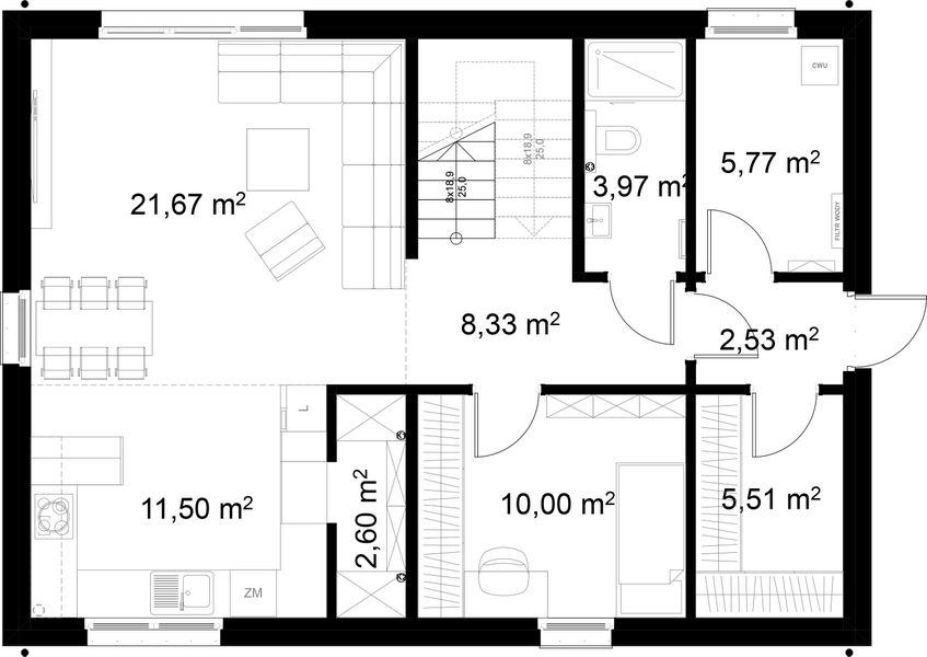 Parter projektu Dom prefabrykowany Stodoła 130B