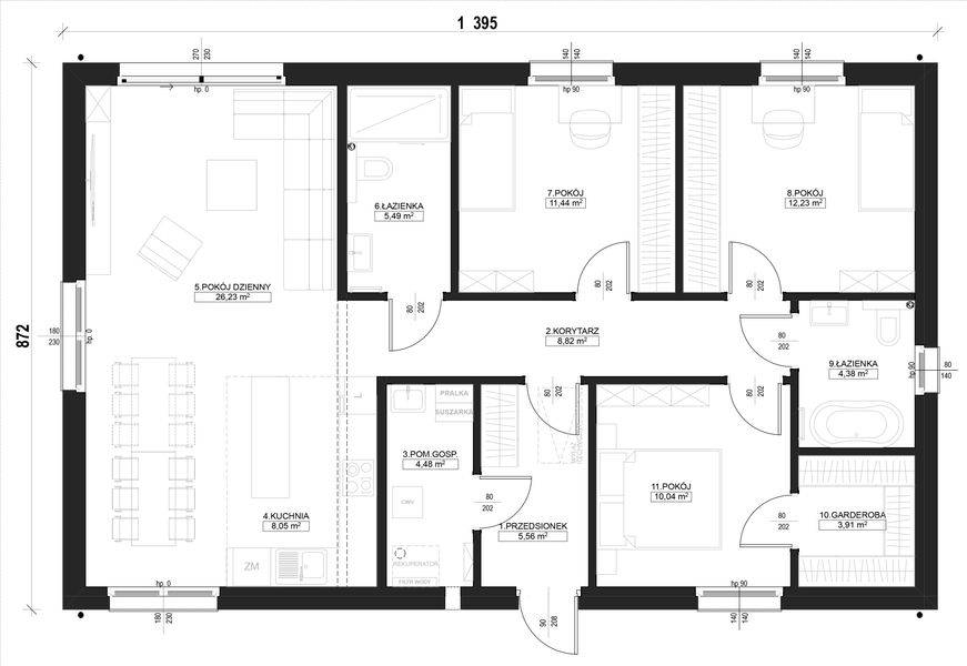 Parter projektu Dom prefabrykowany Parterowy 100B